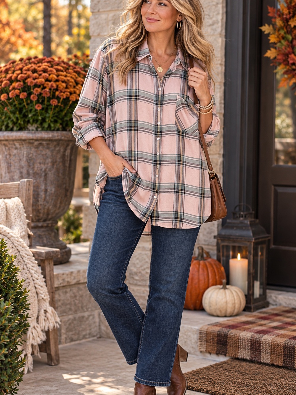 J. Jill Blush and Olive Plaid Button-Down Shirt